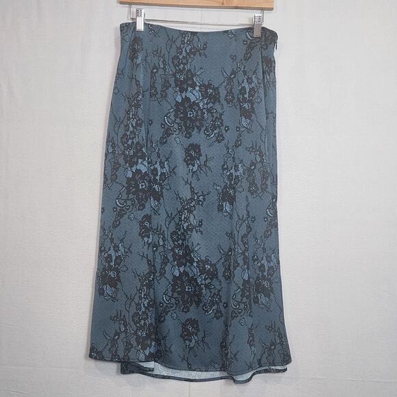 T Tahari Blue with Black‎ Lace Floral Maxi Skirt Size 10 - NWT - Picture 1 of 7